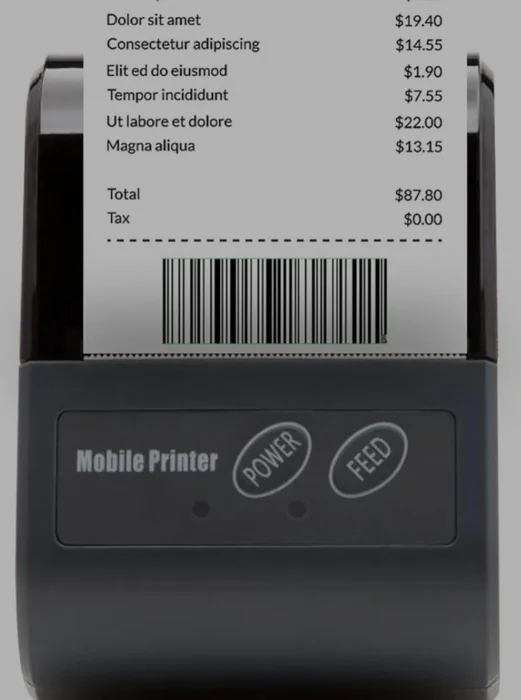 Portable thermal receipt printer with a receipt emerging from the top