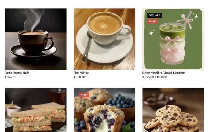 Cafe ecommerce product grid powered by Bloomlytix