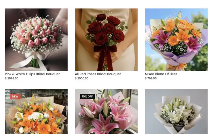 Florist ecommerce product grid powered by Bloomlytix